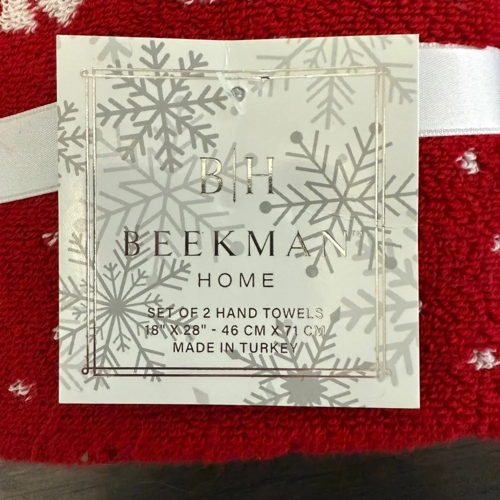 BH‎ Beekman Winter Christmas Set Of 2 Hand Towels Red/white